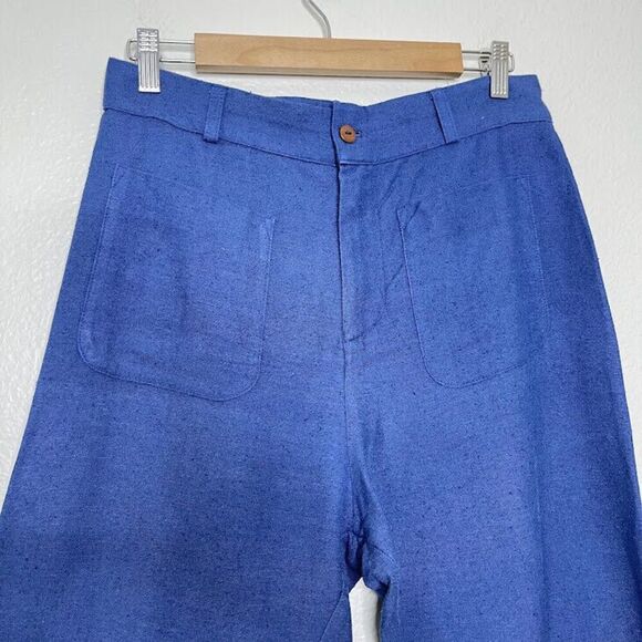 Savannah Morrow Pants Medium 100% Peace Silk Jada Flared Trouser Blue High Waist - Picture 3 of 16